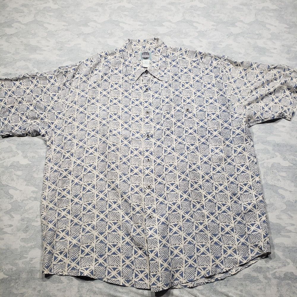 Silk Uomo Hawaiian Shirt Mens XL Blue Short Sleeve Button Geometric‎
